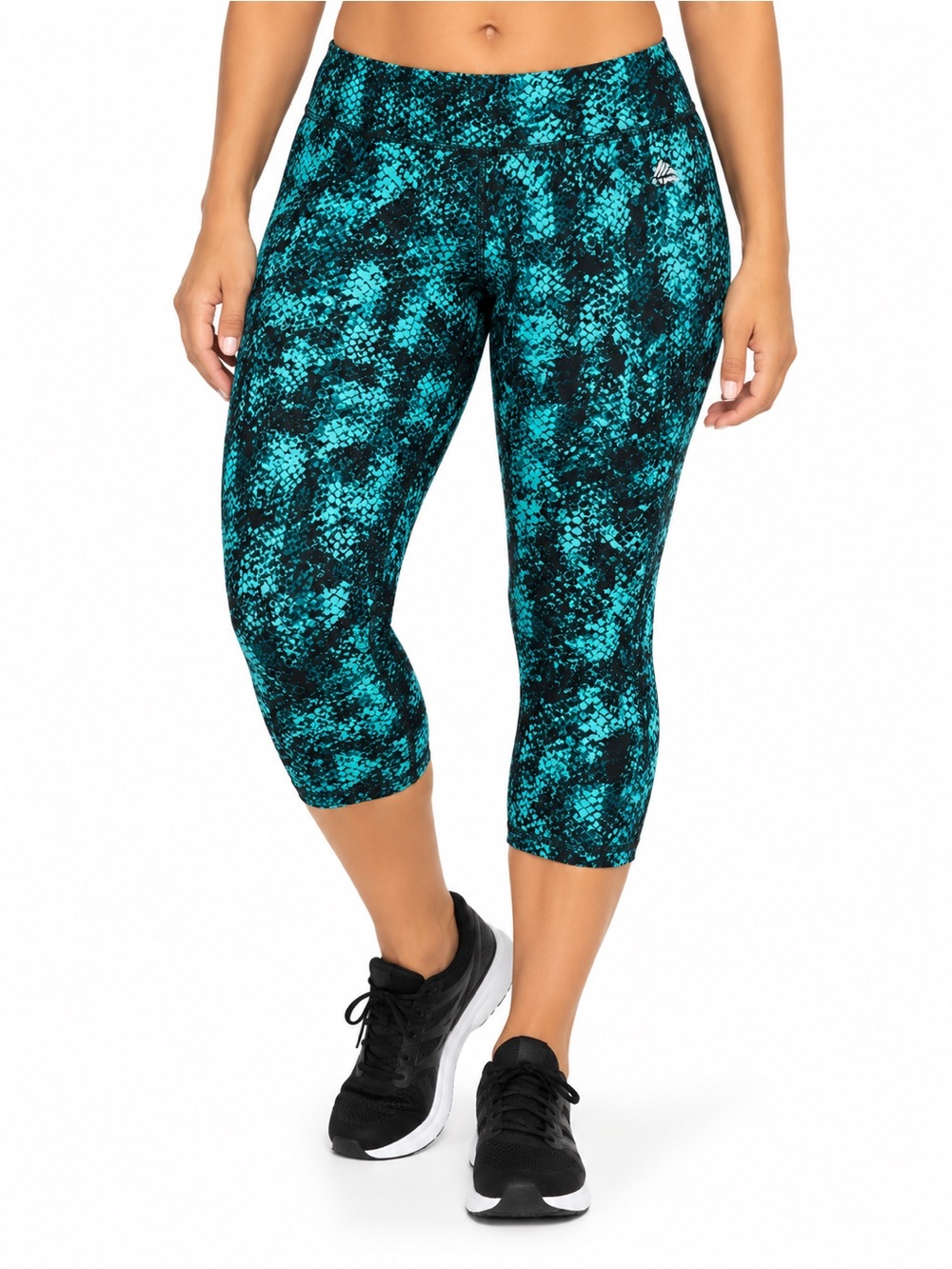 RBX Women’s Teal Black Snakeskin Print Capri Workout Leggings XL